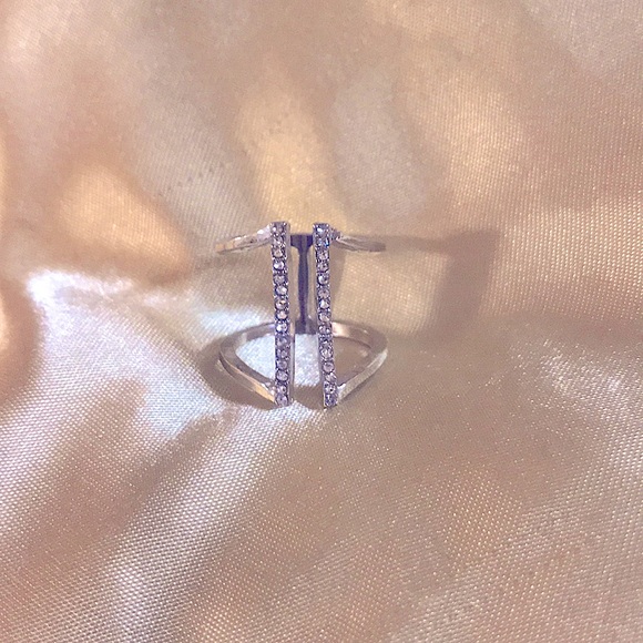 🆕💕Silver CZ Double Paved Bars Modern Geometric - Picture 8 of 16